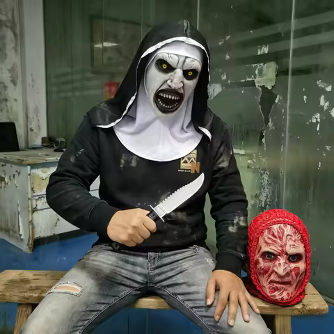 Scary Nun Mask And Freddy Krueger Mask With Plastic Knife Set For Halloween Cosplay Party Horror Cos