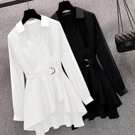 M-4XL Korean Version New Women Ladies Long Blouse Waist Thin Casual Shirts Solid Color Casual Fashio