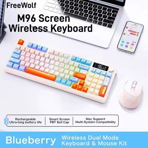 FREEWOLF M96 Bluetooth Keyboard and Mouse Set,Electronic Screen, Multi-Device Connection,Ergonomic