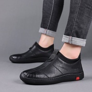 Men Men Shoes Single Cotton Leather Shoes British Fashion Black Casual Shoes Lace-Up Soft Leather So