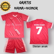 free nama+nomor stelan baju sepakbola anak kaos futsal jersey-putih.m - merah xl