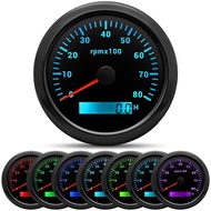 มาตรวัดรอบเครื่องยนต์เรือ 85 มม. พร้อมไฟแบ็คไลท์ 7 สี หน้าจอ LCD แสดงชั่วโมงการทำงาน รองรับแรงดันไฟ 