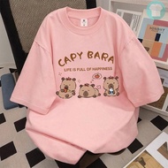Capybara Print Unisex Baju Wanita T Shirt Cotton Oversize S-5XL Casual Round Neck Loose Tee 119n