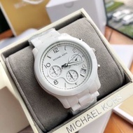 MICHAEL KORS手錶 MK手錶女 白色陶瓷手錶 三眼計時手錶 日曆防水手錶 38mm大直徑石英錶 時尚休閒腕錶