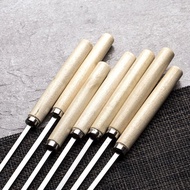 Stainless steel BBQ skewer, wooden handle, flat skewer, wooden round skewer, thick BBQ needle, full 
