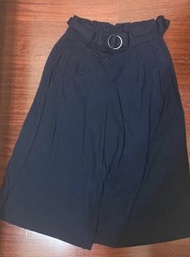Uniqlo 綁帶腰帶緞帶深藍寬褲 褲裙 長褲七分