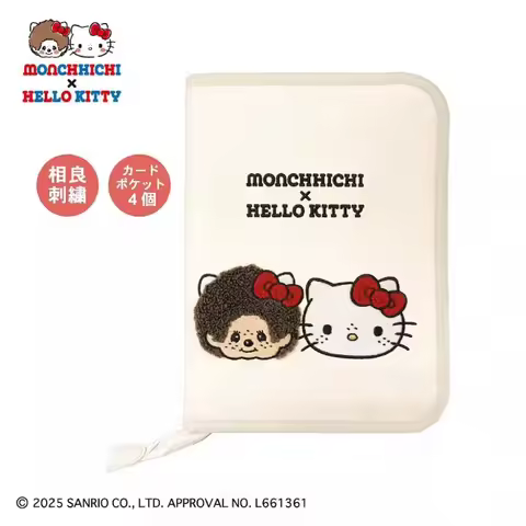 Kawaii Cute Monchichi Hello Kitty Plush Embroidered Cartoon Passport Holder Travel Ticket Storage Cl