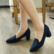 MC3 Women's High-Quality Navy Blue Slip-On Heels - Stylish Office Shoe