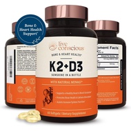 Live Conscious Vitamin K2 MK7 with D3 Supplement | Bone & Heart Health Support - Patented Vitamin K 