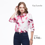 เสื้อผู้หญิง เสื้อเชิ้ตผู้หญิง Guy Laroche Shirt เสื้อเชิ้ตผ้าลินินแขนสามส่วน ลายพิมพ์ Powerful Flower (GZ21PI)