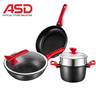 ASD 3 Pcs Induction Non Stick Maifan Stone Die Cast Cookware Set / Maifan Cookware Set / Periuk Besa