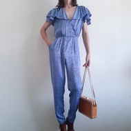 復古 JUDY CALIFORNIA 紫色花卉荷葉邊領連身褲 70 年代連身褲