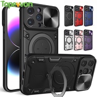 360 Rotate Kickstand Shockproof Cover For iPhone 15 14 13 12 11 Pro Max XR XS 8 7 Plus Case Magnetic Camera Slide Protector Ring