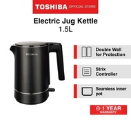 Toshiba KT-15DRRS Black Stainless Steel Double Wall Protection Fast Boiling Electric Jug Kettle, 1.5
