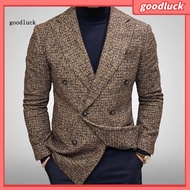 goodluck|  Men Blazer Slim Fit Turndown Collar Solid Color Streetwear Autumn Winter British Style Buttons Suit Jacket Coat for Office