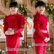 PTT เสื้อลูกไม้เด็ก หญิง - ราคาเฉพาะเสื้อ อายุ 4 5 6 7 8 9 10 ขวบ เสื้อลูกไม้เด็กหญิง เสื้อลูกไม้สีแดง ชุดไทยเด็ก รุ่น ร.5 Girl Blouse