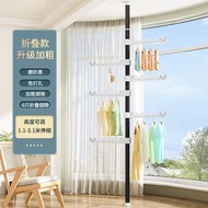 全城熱賣 - A198 (黑6鉤） 免打孔 伸縮晾衣架 晾衣桿 陽台窗口 晾曬掛衣架 (1.1-3.1米) 頂天立地 家用 落地 臥室內
