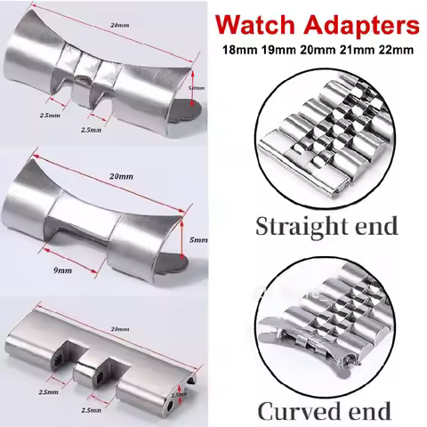 18/19/20/21/22mm Stainless Steel Strap Connectors for Oyster Jubilee Curved Flat End Link for Seiko 