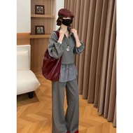 half zipper sweatshirt baggy sweatshirt Retro Simple Spring 2026 Women's Two-Piece Suit - Half Zippe