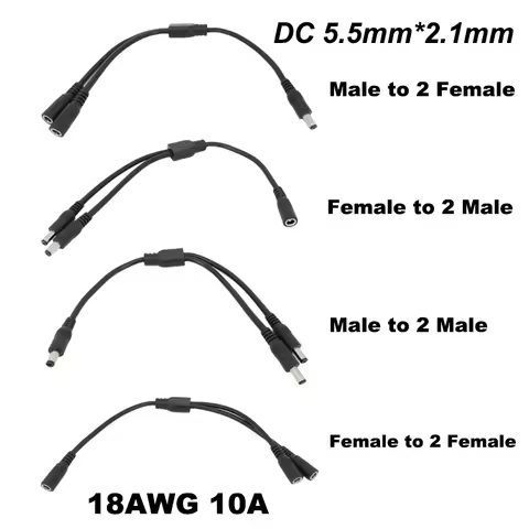 18awg 10A DC Power Cable1 to 2 way male female to 2 male female Splitter 5.5x2.1mm connector Plug ex