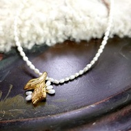 日本中古鍍真金小花吊墜配淡水珍珠項鍊頸鍊高級二手古著珠寶首飾
