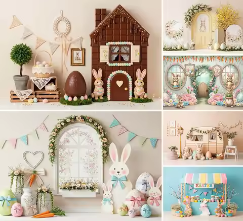 Spring Easter Photography Background Cute Bunny Egg Arch Window Kids Birthday Cake Smash Portrait De