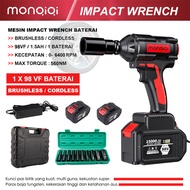 Monqiqi Bor impek pembuka baut motor Cordless Impact Wrench high torsi Brushless impact Baterai 98Volt 98Vf impek Wrench inpek cas pembuka baut mobil infek buka baut motor Cordless impact baterai asli komplit