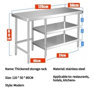 สแตนเลส โต๊ะกินข้าว ห้องครัว 304 Stainless steel โต๊ะ 120M×50M×80CM สองชั้น โต๊ะทานอาหาร มัลติฟังก์ชั่น kitchen table ทำความสะอาดง่าย โต๊ะสแตนเลส