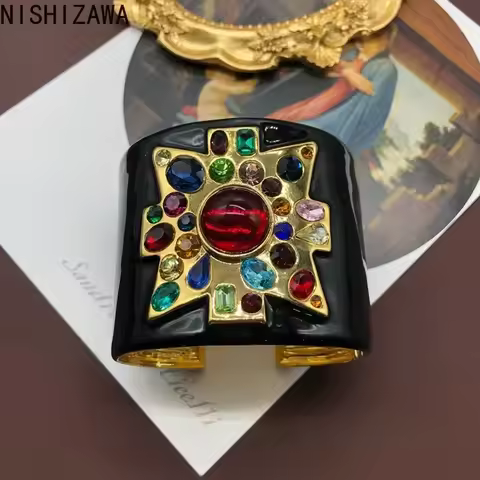 NISHIZAWA Black Enamel Glaze Bracelets for Women Ruby Palace Style Luxury Retro Bangles Jewelry Hype