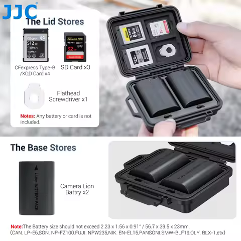 JJC JBC-K2CBS Memory Card & Battery Storage Case for 3 SD Card 4 CFe B Card 2 Batteries Fujifilm NP-