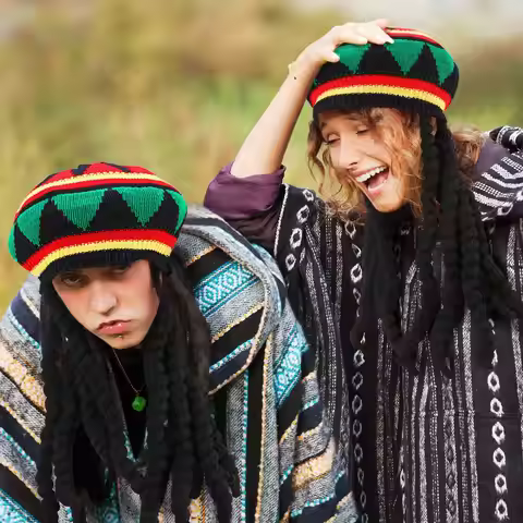 Africa Jamaica Braids Synthetic Wig Cap Knit Beanie Hat Marley Rasta Dreadlocks Cap Halloween Cospla