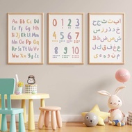 Toddler Education Poster - ABC 123 Preschooler Wall Art - Macaron Canvas Painting Kid's Room Decorat