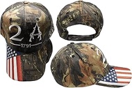 2A 2nd Amendment 1791 USA Flag On Bill 100% Cotton Embroidered Real Tree Camouflage Camo Cap Hat, Mu