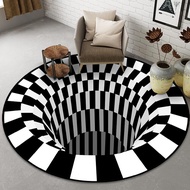 Black White Three-dimensional Visual Round Carpet Living Room Bedroom Coffee Table Floor Mat 3D Illusion Trap