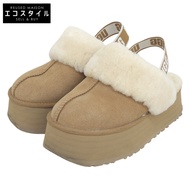 UGG Funkette 麂皮厚底鞋，女款，米色，尺寸 25 公分（美國），貨號 1113474，尺寸 8（二手）