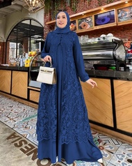 Dhuhayu Maxy Gamis Brokat Bunga Untuk IbuIbu Kondangan Pesta Pernikahan Model Terkini 2023 Modis Modern Longdress Brukat Lengan Panjang Busui Resleting Depan Bahan Ceruty Babydoll Luxury Dress Barukat Wanita Remaja Dewasa Muslim Baju Terusan Muslim Beruka