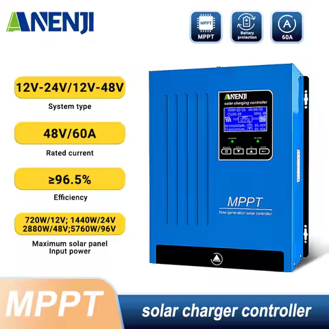 ANENJI 60A Solar Charge Controller 12V/24V/48V Battery Charger Solar For LifePo4 Battery Max 160VDC 