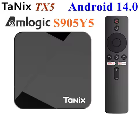 Tanix TX5 TV Box Android 14 Amlogic S905Y5 Quad Core 4K Video LAN 100M Dual Wifi BT 5.0 Voice Remote