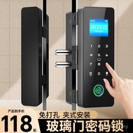 Combination Lock Single Open Glass Door Frameless Company Double Door Office Double Open Fingerprint