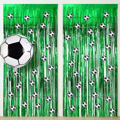 Soccer Party Rain Silk Curtain Backdrop Decor Green 1x2m Rain Curtain Football Birthday Party Photo 