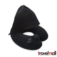 travelmall按壓式充氣連帽枕/ 黑