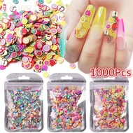 1000pcs Mixed Designs 3D Fruit Flower Feather Polymer Clay Slices Nail Charms Decals Decoration DIY Slime Resin Crafts Supplies