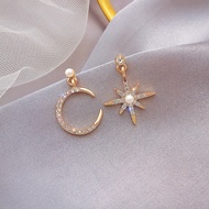 Temperament Star and Moon Line Female Small Fresh Gold Earrings Women 18k Pawnable Pure Jewelry Legit for Ladies Earings Saudi Stud Earing Sale High Quality 100% Original Pawn Love Engagement Birthday Holiday Gift Tiny Ear Studs Drop Hypoallergenic