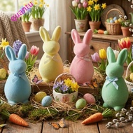 QUANTUMFLOW Flocked Rabbit Figures, Plush Foam Easter Bunny Statue, Handmade 3D Standing Solid Color