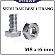 Heeman2u Skru Bolt &amp; Nut  M8x16mm for Angle Slotted Bar/ Hexagon Screw Bolts / Rak Besi Lubang Skru