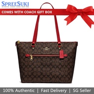 Coach Handbag In Gift Box Tote Shoulder Bag Signature Gallery Tote Brown 1941 Red # F79609D1
