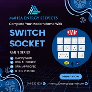 SWITCH SOCKET OUTLET| UMS | 10PCS PER BOX | AUTHENTIC |WHITE| BLACK| PUSH BUTTON |SIRIM APPROVED