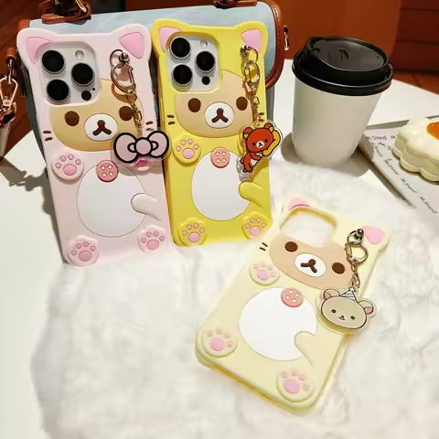 Cute Cartoon 3D Rilakkuma Phone Case For iPhone 16 15 14 13 12 11 Pro X XS Max XR 6 7 8 Plus 5 5S SE