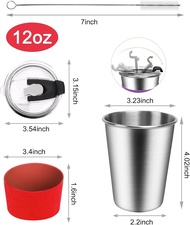 ShineMe Kids Stainless Steel Cups,12oz Kids Metal Drinking Glasses with Lids and Sleeves, 5pack Reus