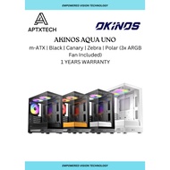 OKINOS Aqua Uno Black / Canary / Zebra / Polar (3x ARGB Fan Included ) mATX Casing (1 Year Warranty)